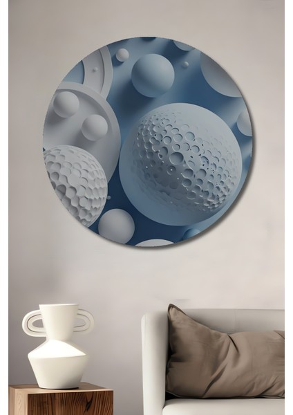 Geometrik Küre Sanatı Soyut Görünümlü Ahşap Dekoratif Tablo Yuvarlak Tablo