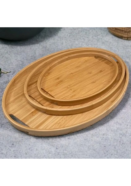 3'lü Bambu Yuvarlak Tepsi, Servis Tepsileri, Çay Tepsisi
