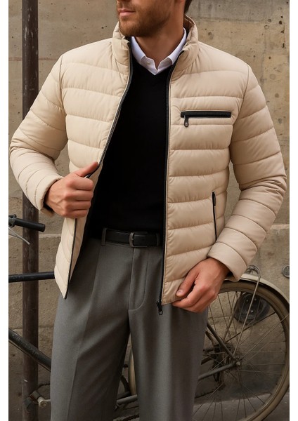 Erkek Kışlık Slim Fit Günlük Krem Şişme Mont fiyatları