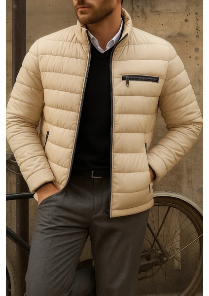 Erkek Kışlık Slim Fit Günlük Krem Şişme Mont fırsatları