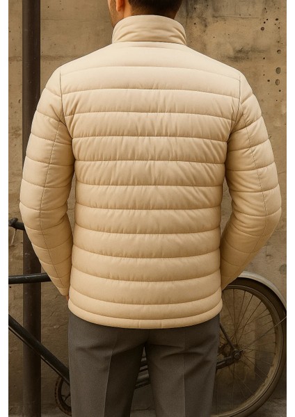 Erkek Kışlık Slim Fit Günlük Krem Şişme Mont