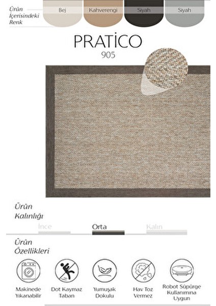 Pratico Kahverengi Mutfak Halısı Dijital Baskı Sisal Hasır Görünüm Kaydırmaz Taban Yıkanabilir Halı fiyatları