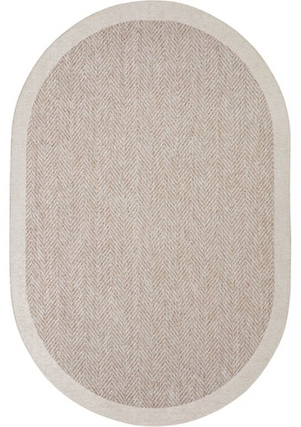 Pratico Bej Oval Mutfak Halısı Dijital Baskı Hasır Görünüm Silinebilir Kaymaz Taban Yıkanabilir Halı