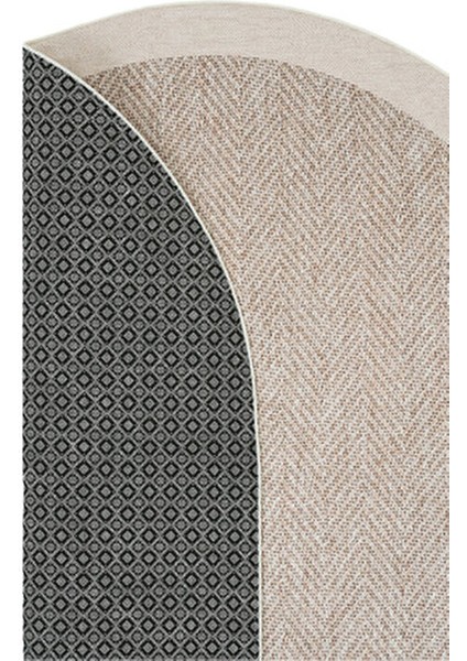 Pratico Bej Oval Mutfak Halısı Dijital Baskı Hasır Görünüm Silinebilir Kaymaz Taban Yıkanabilir Halı