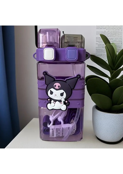 Kuromi Figürlü Suluk Matara Çift Kapaklı Plastik AD87665