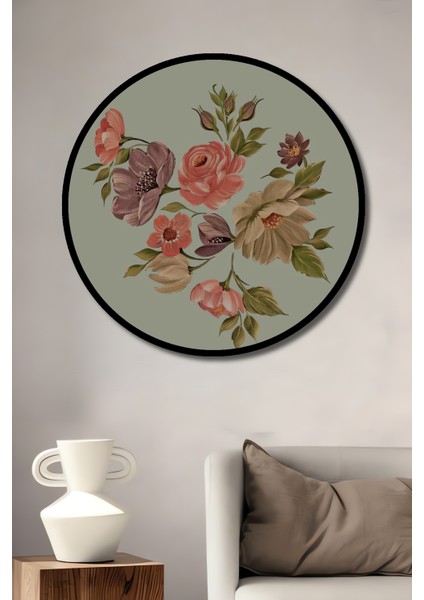 Romantik Gül Bahçesi Yağlı Boya Görünümlü Dekoratif Ahşap Tablo Yuvarlak Tablo fiyatları