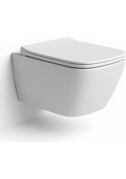 Luna Beyaz Kanalsız Asma Klozet LN5610, Nkp Lento Duroplast Yavaş Kapak