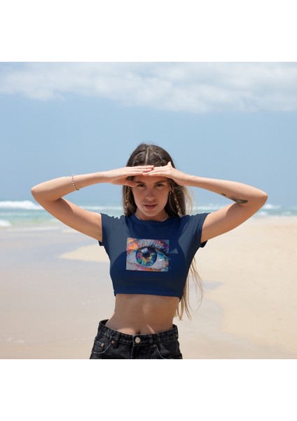 The Eye Crop Tişört - Lacivert modelleri
