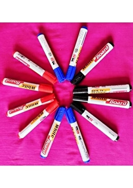 12LI Ms Beyaz Tahta Kalemi - 4 Mavi 4 Siyah 4 Kırmızı