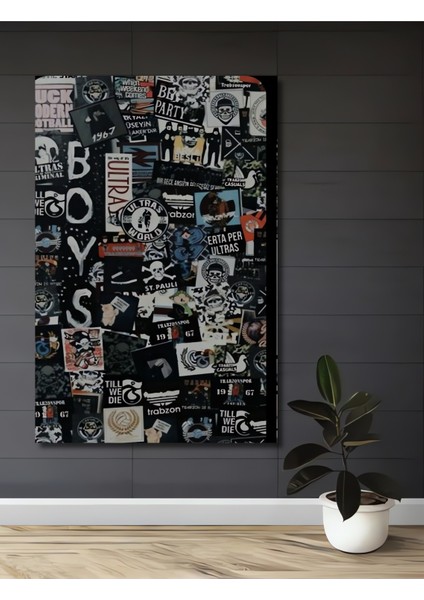 Bohem Sanat Kara Kalem Görünümlü Ahşap Dekoratif Tablo Dikdörtgen Tablo