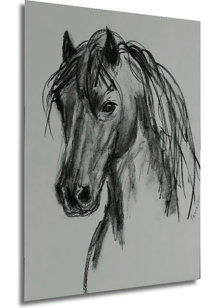 Kara Kalem Görünümlü Ahşap Dekoratif Tablo At Başı Çizimi Sanat Eseri Dikdörtgen Tablo fırsatları
