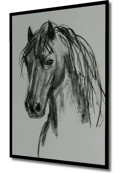 Kara Kalem Görünümlü Ahşap Dekoratif Tablo At Başı Çizimi Sanat Eseri Dikdörtgen Tablo indirimleri