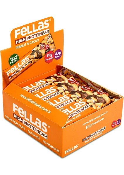 Fellas Yüksek Protein Bar, Yer Fıstıklı ve Kakaolu, 45GR x 12 Adet modelleri