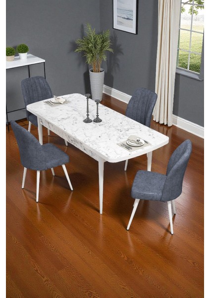Bara Beyaz Mermer 80X132 Açılabilir Sunta Masa Yemek Odası Takımı, Mutfak Takımı 4 Adet Sandalye fiyatları