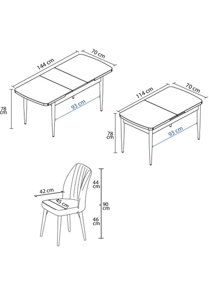 Bara Beyaz Mermer 80X132 Açılabilir Sunta Masa Yemek Odası Takımı, Mutfak Takımı 4 Adet Sandalye indirimleri