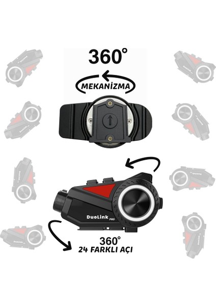 X74 Pro İnterkom Motosiklet Kameralı 360° Modül 6 Kişi Bluetooth Kask Intercom Video Kayıt Kulaklık