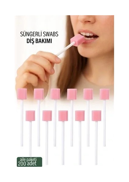 Süngerli Swab - Ağız ve Diş Bakım Çubuğu - 200 Adet Aile Paketi