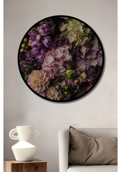 Büyüleyici Pastel Orkide ve Gül Yağlı Boya Görünümlü Ahşap Dekoratif Tablo Yuvarlak Tablo fiyatları