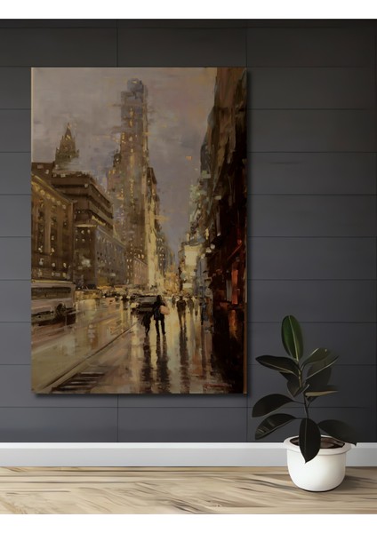 New York Yağlı Boya Görünümlü Ahşap Dekoratif Tablo Dikdörtgen Tablo