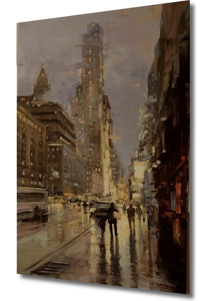 New York Yağlı Boya Görünümlü Ahşap Dekoratif Tablo Dikdörtgen Tablo modelleri