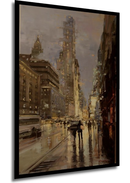 New York Yağlı Boya Görünümlü Ahşap Dekoratif Tablo Dikdörtgen Tablo