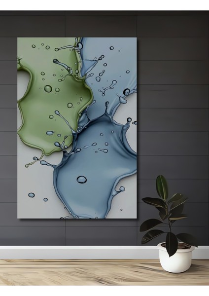 Sulu Boya Görünümlü Soyut Su Damlaları Ahşap Dekoratif Tablo Dikdörtgen Tablo