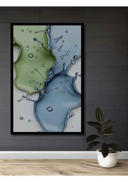 Sulu Boya Görünümlü Soyut Su Damlaları Ahşap Dekoratif Tablo Dikdörtgen Tablo fiyatları