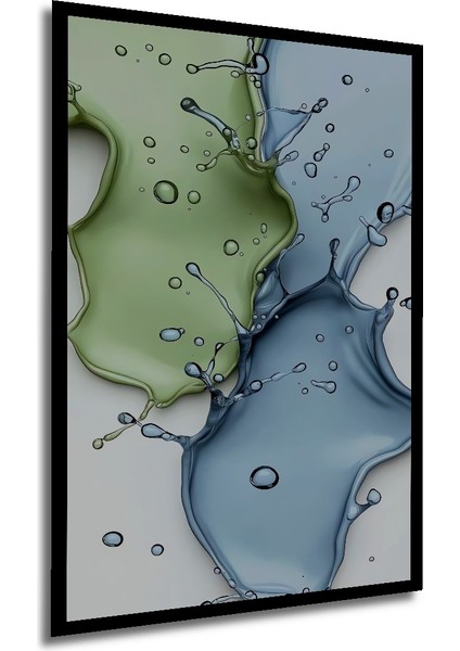 Sulu Boya Görünümlü Soyut Su Damlaları Ahşap Dekoratif Tablo Dikdörtgen Tablo