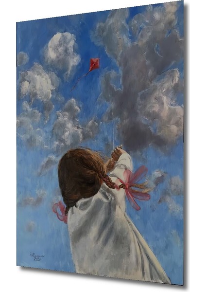 Gökyüzüne Uçan Uçurtma Yağlı Boya Görünümlü Ahşap Dekoratif Tablo Dikdörtgen Tablo modelleri