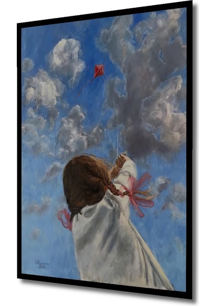 Gökyüzüne Uçan Uçurtma Yağlı Boya Görünümlü Ahşap Dekoratif Tablo Dikdörtgen Tablo indirimleri