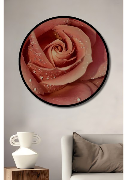 Pembe Gül Yağlı Boya Görünümlü Ahşap Dekoratif Tablo Yuvarlak Tablo fiyatları