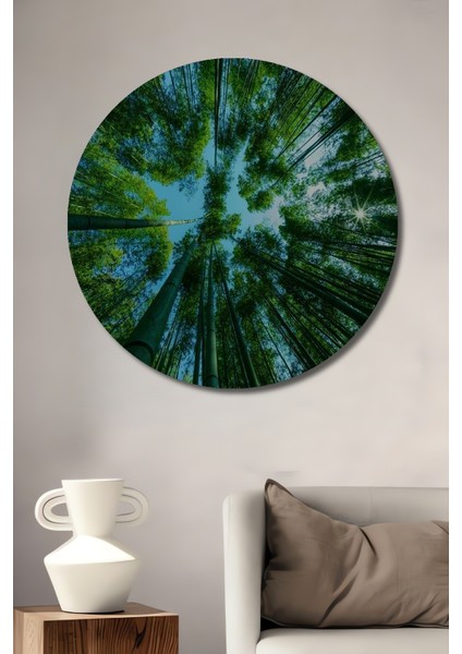 Yeşil Bambu Ormanı Manzarası Ahşap Dekoratif Tablo Yuvarlak Tablo