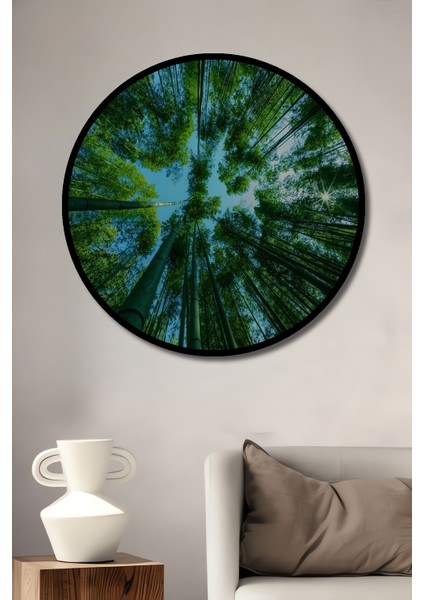 Yeşil Bambu Ormanı Manzarası Ahşap Dekoratif Tablo Yuvarlak Tablo fiyatları