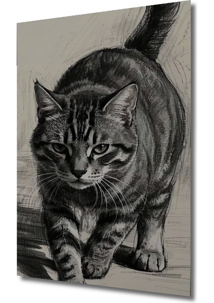 Kara Kalem Görünümlü Kedi Ahşap Dekoratif Tablo Dikdörtgen Tablo modelleri