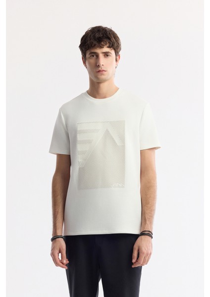 Erkek Ekru Bisiklet Yaka Baskılı Bi-Stretch İnterlok Regular Fit T-Shirt A51Y1072