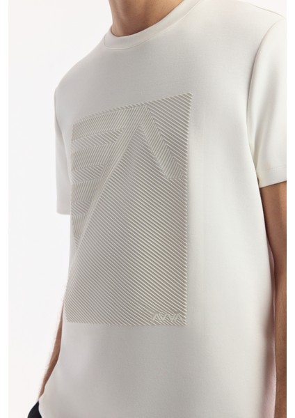 Erkek Ekru Bisiklet Yaka Baskılı Bi-Stretch İnterlok Regular Fit T-Shirt A51Y1072