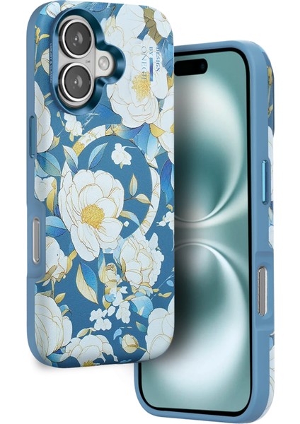 Techmrt Onegif Iphone 16 Flower Series Magsafe Kapak - Mavi