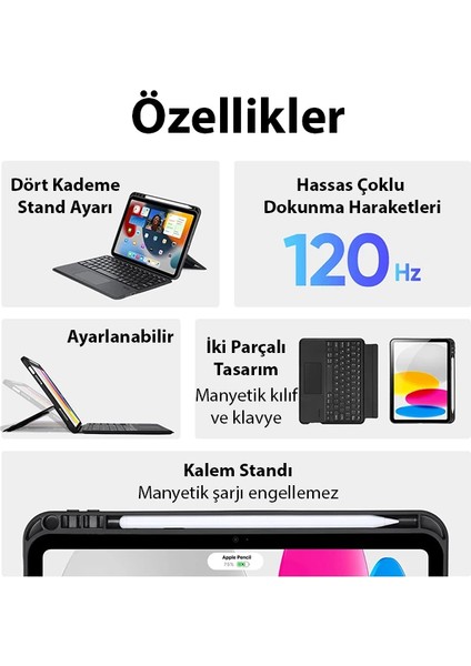 Dux Ducis iPad 10(2022) Dk Series Kablosuz Bluetooth Klavye Touchpad KILIF-(5775) - ?00?71E3-9G58 modelleri
