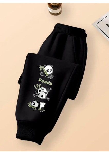 Punıx Kıds Sevimli Pandalar Baskılı 3 Iplik Kalın Kışlık Yüksek Kalite Kız Çocuk Eşofman Altı