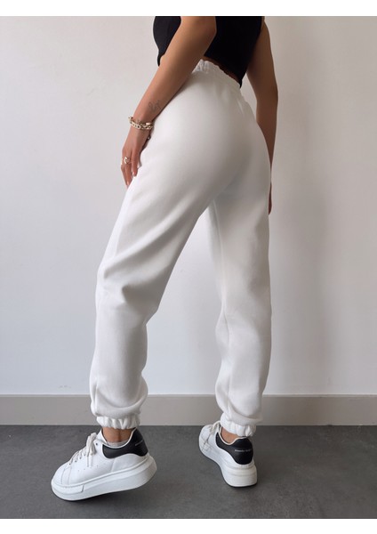 Kadın Beyaz Kışlık Kalın Içi Polarlı Yüksek Bel Paçası Lastikli Basic Jogger Eşofman Altı modelleri