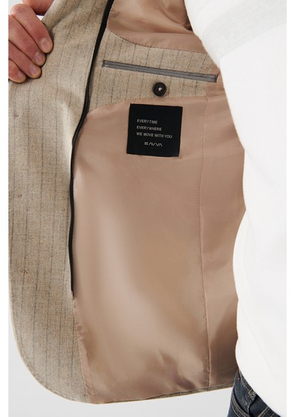 Erkek Bej Mono Yaka Çıkma Kapüşonlu Ceket A32Y4041