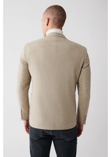 Erkek Bej Mono Yaka Çıkma Kapüşonlu Ceket A32Y4041