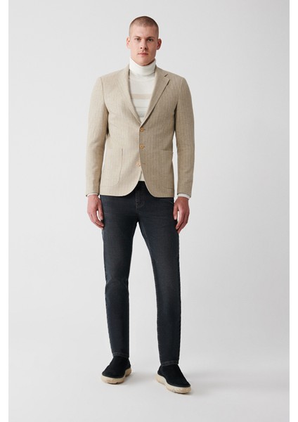 Erkek Bej Mono Yaka Çıkma Kapüşonlu Ceket A32Y4041