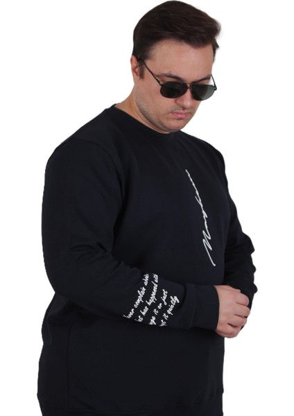 Mocgrande Büyük Beden Bisiklet Yaka Sweat Double Face 25707 Lacıvert fiyatları