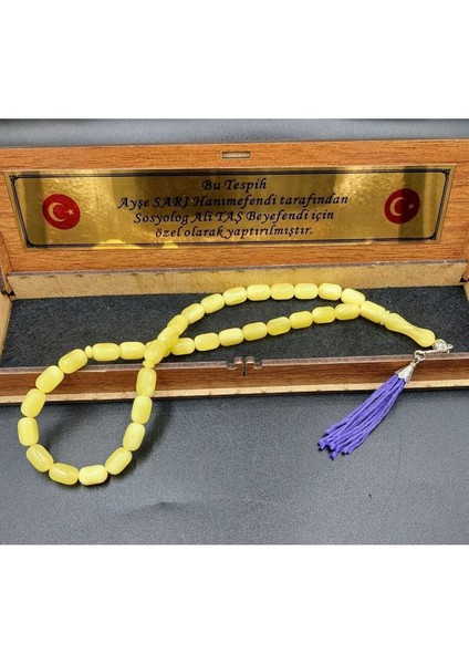 Beyrut Damla Sarı Kapsül Kesim Alpaka Mor Püsküllü Tespih