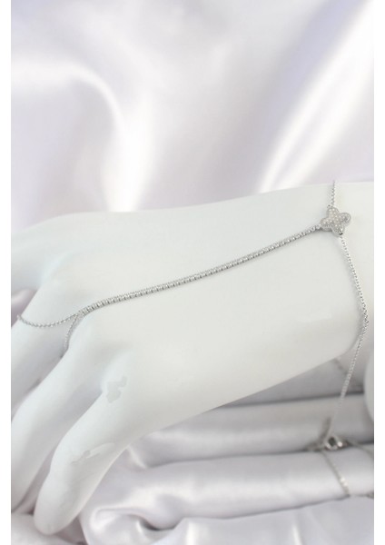 Pirinç Gümüş Renk Su Yolu Zirkon Taşlı İşlemeli Yonca Model Kadın Şahmeran - TJ-SN626