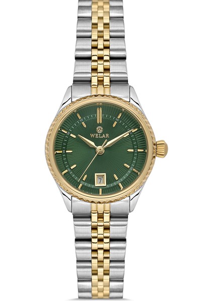 Wel 2511-3 Kadın Kol Saati – Çelik Kasa & Kordon, Takvimli, Gümüş Gold Renk, Su Geçirmez