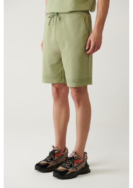 Erkek Su Yeşili Jersey Kumaş 2 İplik Yandan Cepli Örme Regular Fit Şort A41Y3622