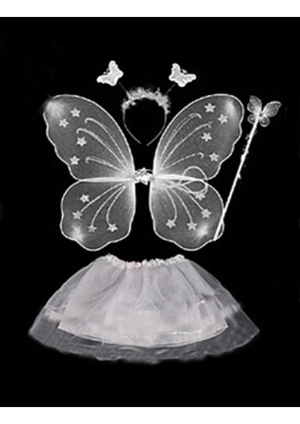 Beyaz Kelebek Kostümü - Beyaz Kelebek Kostüm Aksesuar Seti 4 Parça (K95)