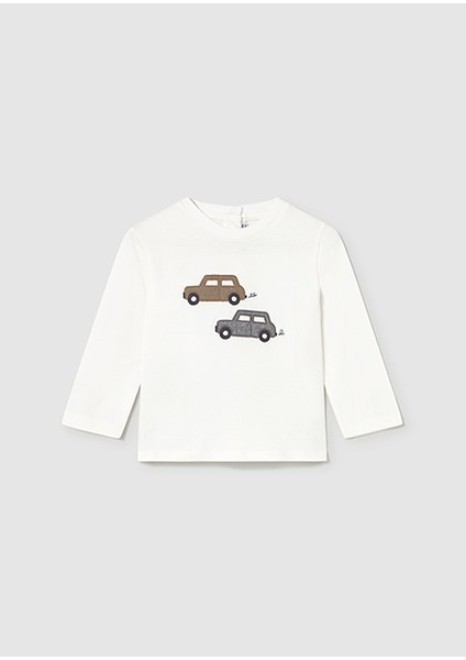 Krem Erkek Bebek Uzun Kollu Baskılı T-Shirt 2072